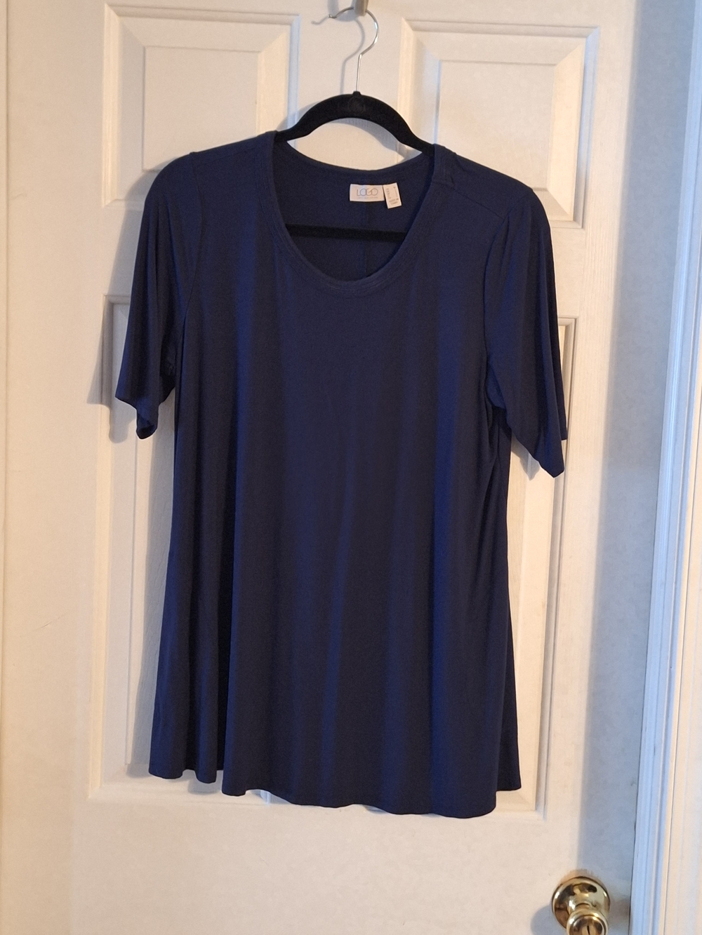 LOGO by Lori Goldstein Navy Short-Sleeve Scoop Neck Tunic